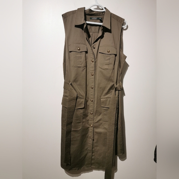 Lauren Ralph Lauren Button Up Front Pockets Tie Front S18 Chic Dress Cotton - Picture 3 of 9